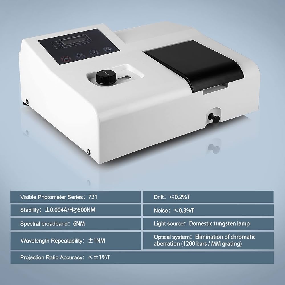 ortable Spectrophotometer 721, LDC Digital Lab Visible Spectrophotometer 350-1020nm Lamp, 6nm Tungsten Lamp Laboratory Analytical Equipment Spectrometer