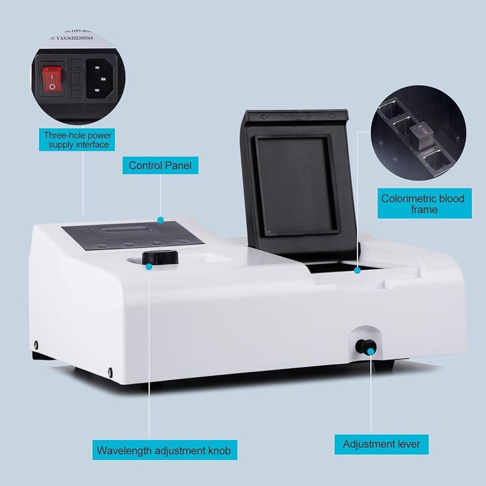 ortable Spectrophotometer 721, LDC Digital Lab Visible Spectrophotometer 350-1020nm Lamp, 6nm Tungsten Lamp Laboratory Analytical Equipment Spectrometer
