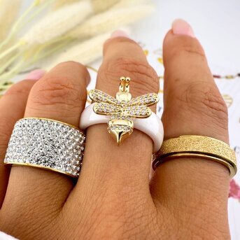 Wide gold zirconia ring 88133