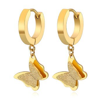 Gold butterfly pendant earring 87959