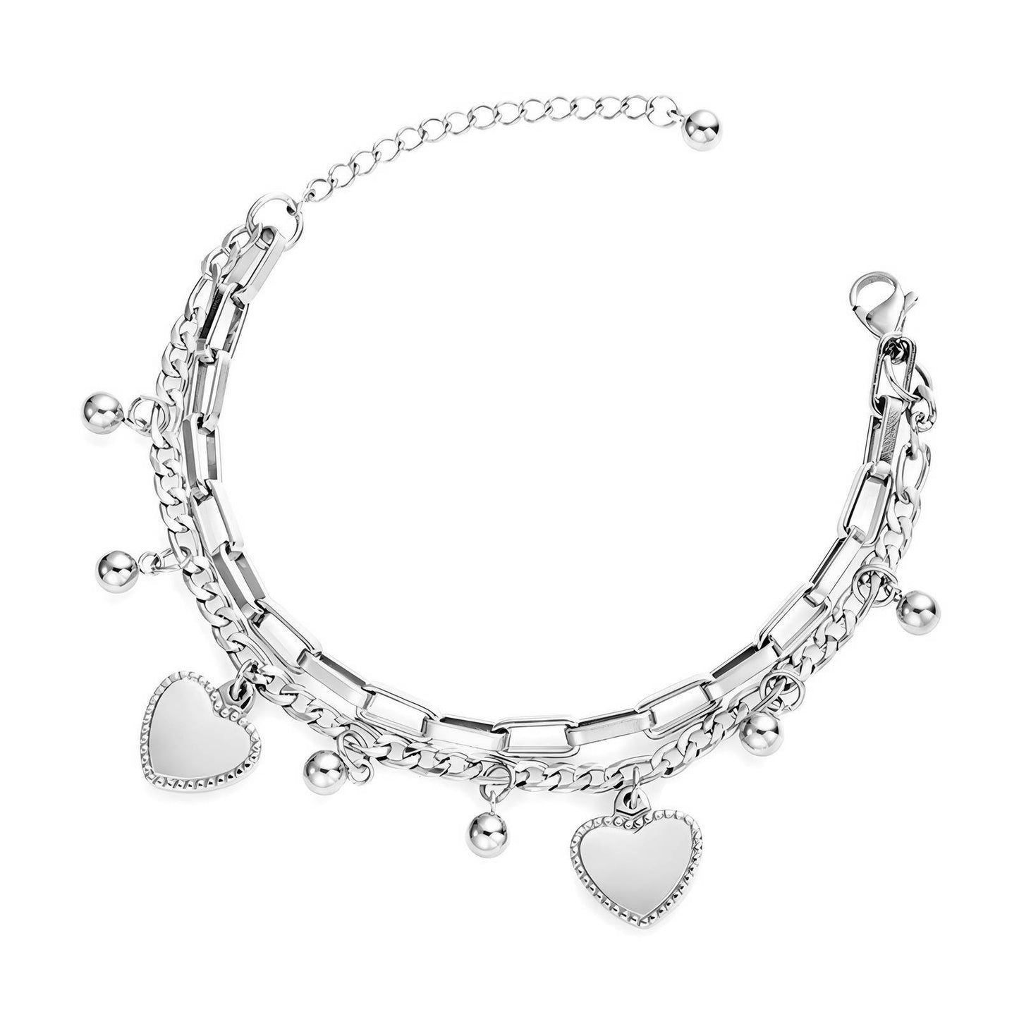 Bracelete corrente dupla pingentes stainless steel 89651